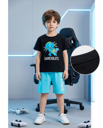 VigoSource Boys 2pcs Summer Casual Simple Basic Cartoon Print Round-nec...