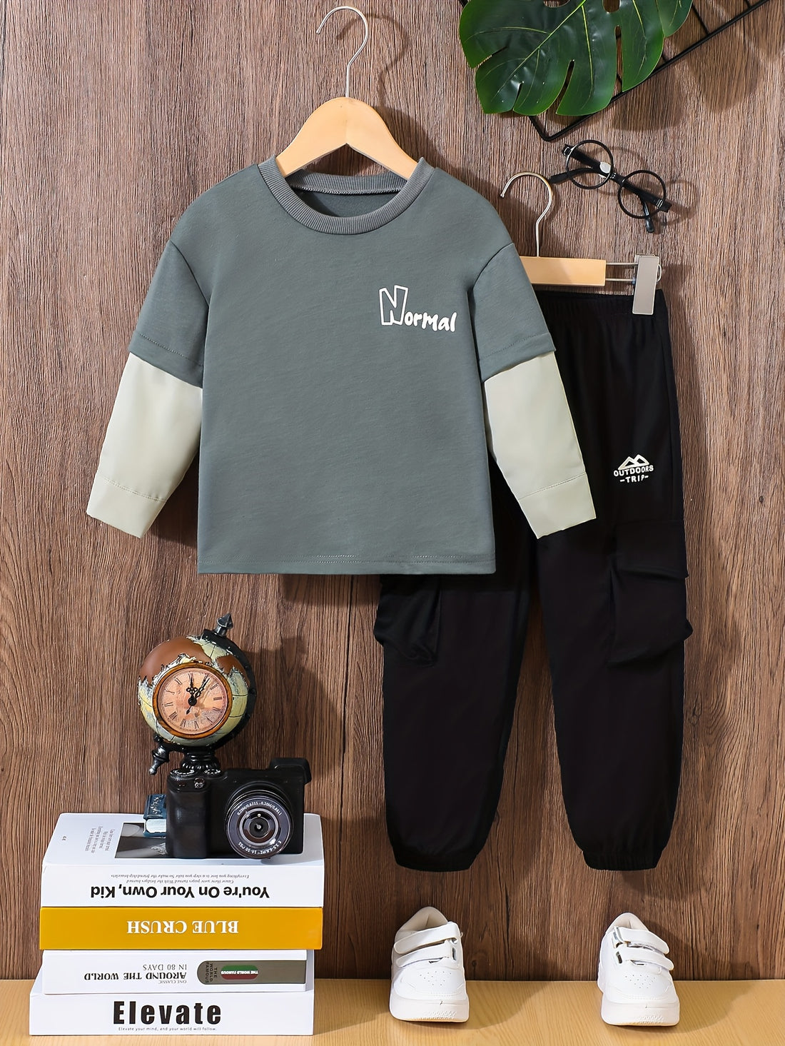 VigoSource Boys Spring/autumn Casual Fashion 2-in-1 Look Round Neck Lon...