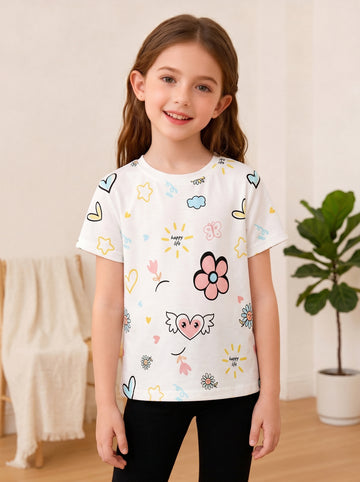 VigoSource Girls Spring/summer 4pcs Short-sleeve Round-neck T-shirts In...