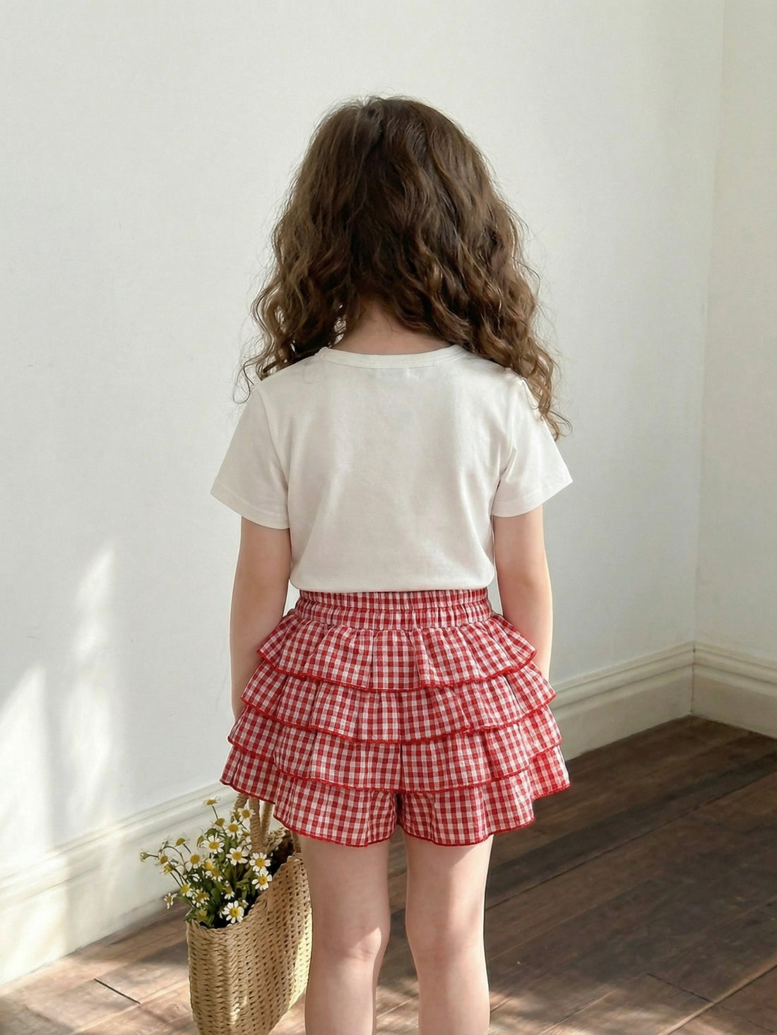 VigoSource Girls Plaid Knit Short Sleeve Plaid Pants - Summer