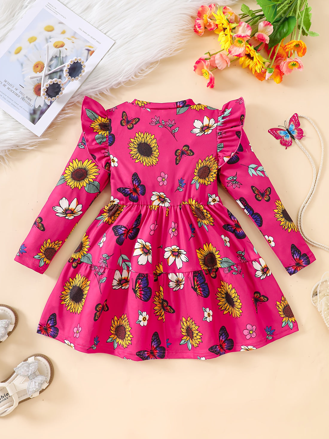 VigoSource Girls Floral Knit Long Sleeve Crew Neck Floral Dresse...