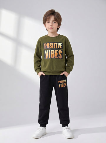 VigoSource Boys Autumn/winter New Loose Fashion Letter Print Crew Neck ...