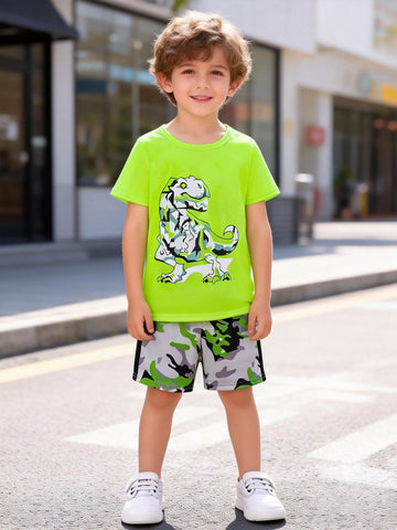 VigoSource Boys Dinosaur Print Round Neck Short Sleeve