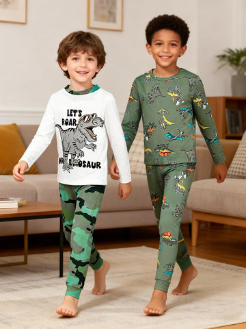 VigoSource Boys Cartoon Dinosaur Print Round Neck Long