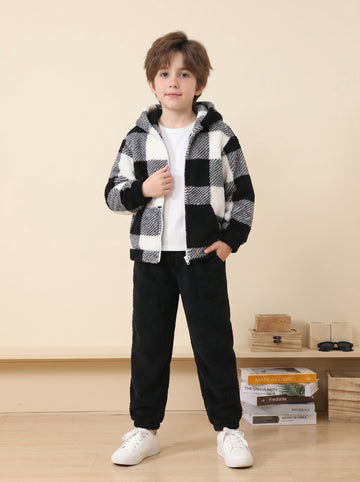 VigoSource Boys Autumn/winter : Color-block Plaid Warm Fu...