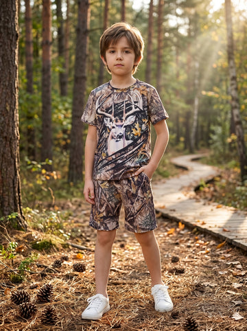 VigoSource Boys Summer New Arrival Cartoon Fawn Print Round Neck Short ...