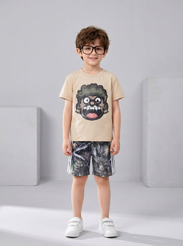 VigoSource Boys Summer Casual Sports Suit Portrait Print Short-sleeved ...