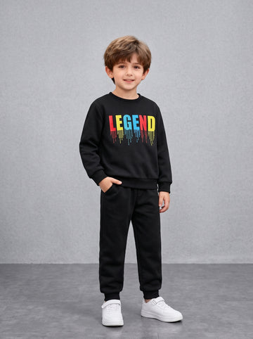 VigoSource Boys 2pcs Casual Polyester Tracksuit, Alphabet Print Pullove...