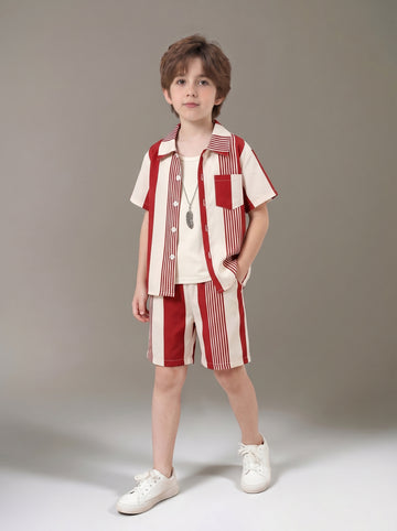 VigoSource Boys Summer Fashion Beach Vacationirregular Stripe Lapel Loo...