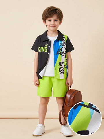 VigoSource Boys [summer Two-piece Set] Summer Vibrant Letter Prin...
