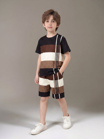 VigoSource Boys Summer New Striped Contrast Casual Athletic Set Short S...