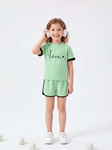 VigoSource Girls Summer Casual Outfit : a Green T-Shirt with a Round Neck and ...