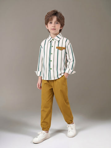 VigoSource Boys Spring/autumn New Striped Long-sleeve Shirt with Faux P...