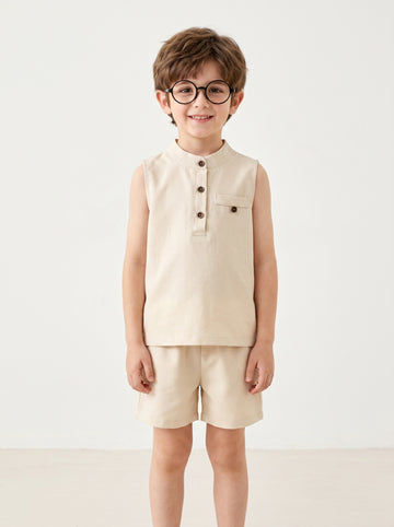 VigoSource Boys Summer Newsimple Casual Button-up Half-open Placket Sle...