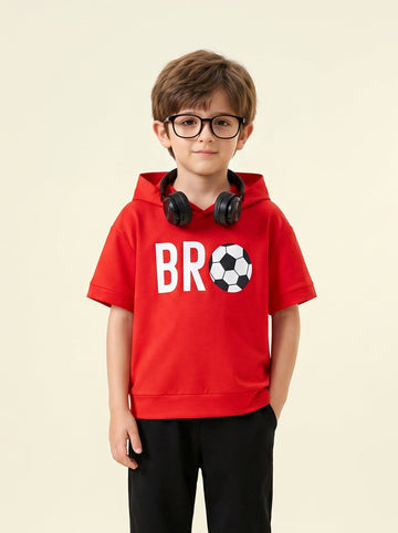 VigoSource Boys Summer Short-sleeve Hoodie T-Shirt with Letter and Soccer Print