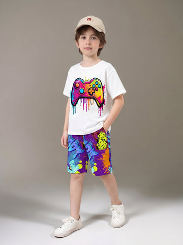 VigoSource Boys Summer New Game Controller Print Round Neck Short-sleeve T-sh...