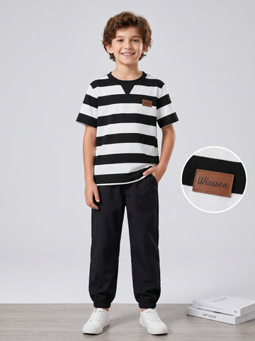 VigoSource Boys Spring/summer Simple Striped Crew Neck Short Sleeve...