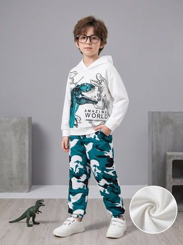 VigoSource Boys Long-sleeved Hooded Sweatshirt with Tyrannosaurus Rex Print +...