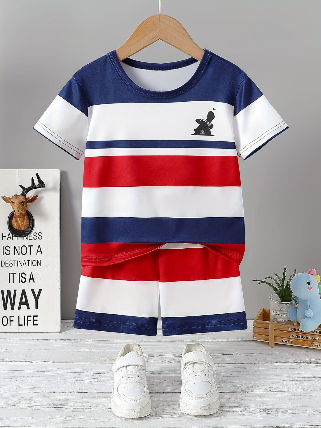 VigoSource Boys [2pc Summer Set] Summer Casual Color Block Stripe...