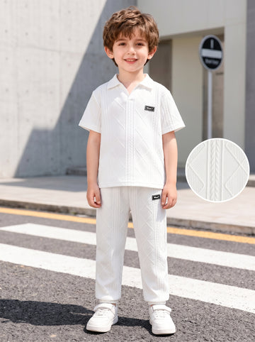 VigoSource Boys Spring/summer Casual Lapel Short-sleeve Shirt + Solid ...