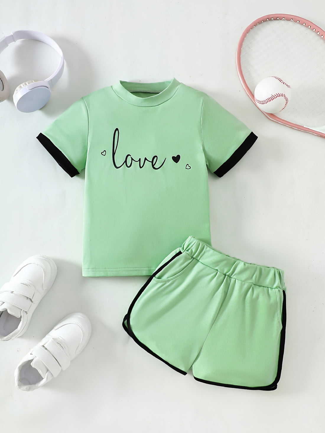 VigoSource Girls Summer Casual Outfit : a Green T-Shirt with a Round Neck and ...