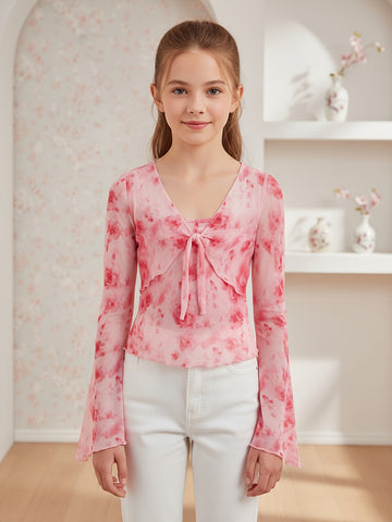 VigoSource Girls Floral Knit V-Neck Floral Tops - Spring/autumn