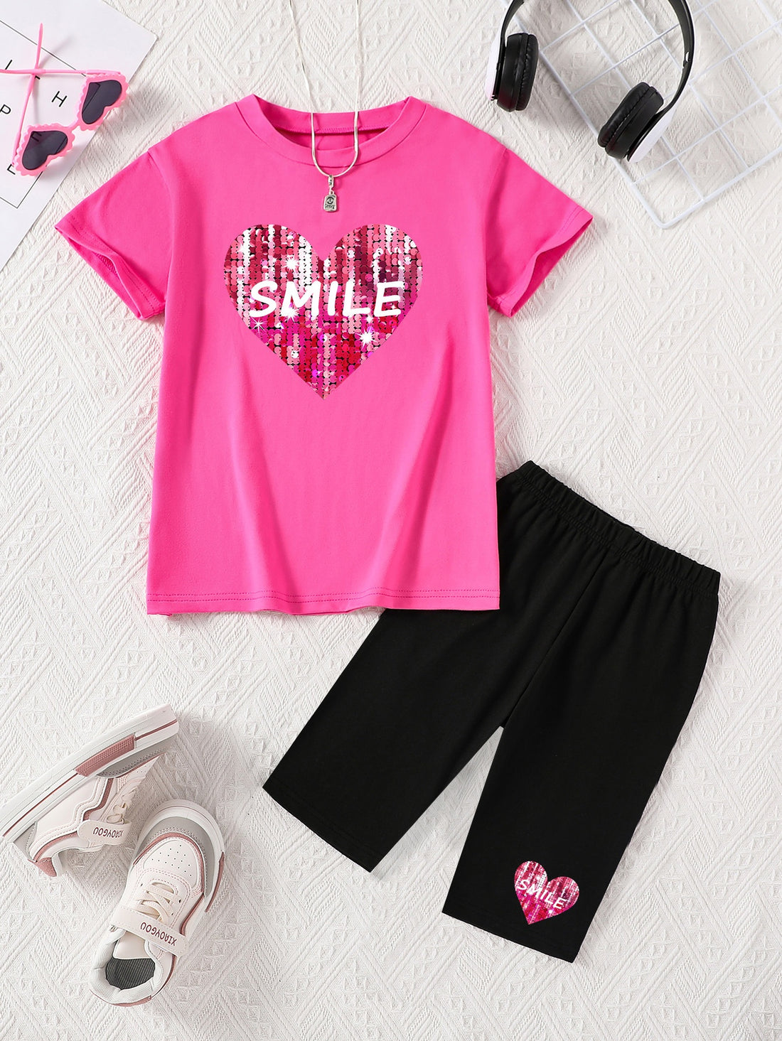 VigoSource Girls 2pcs Summer Rose Pink T-Shirt and Shorts Set, Perfect ...