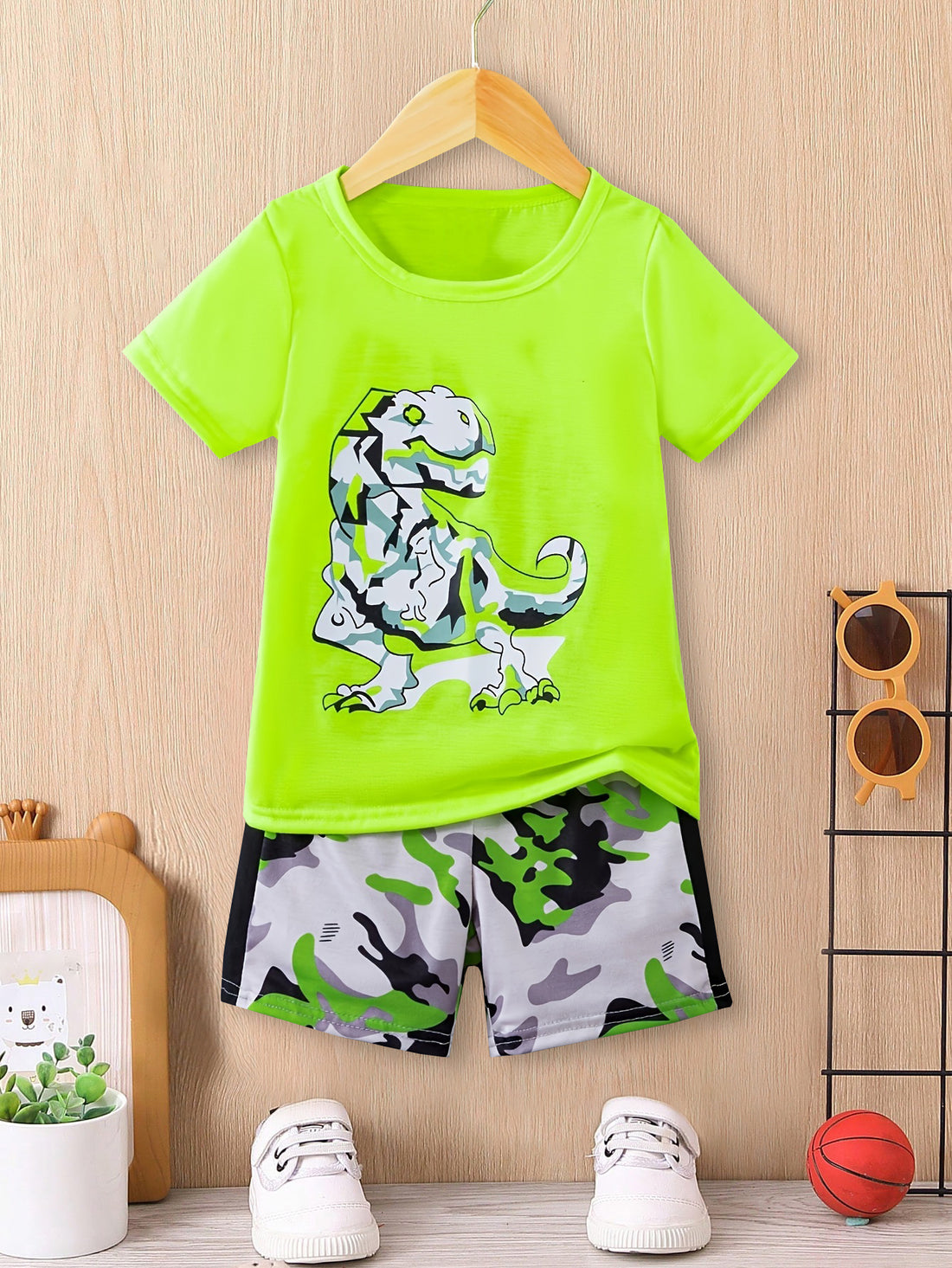 VigoSource Boys Dinosaur Print Round Neck Short Sleeve