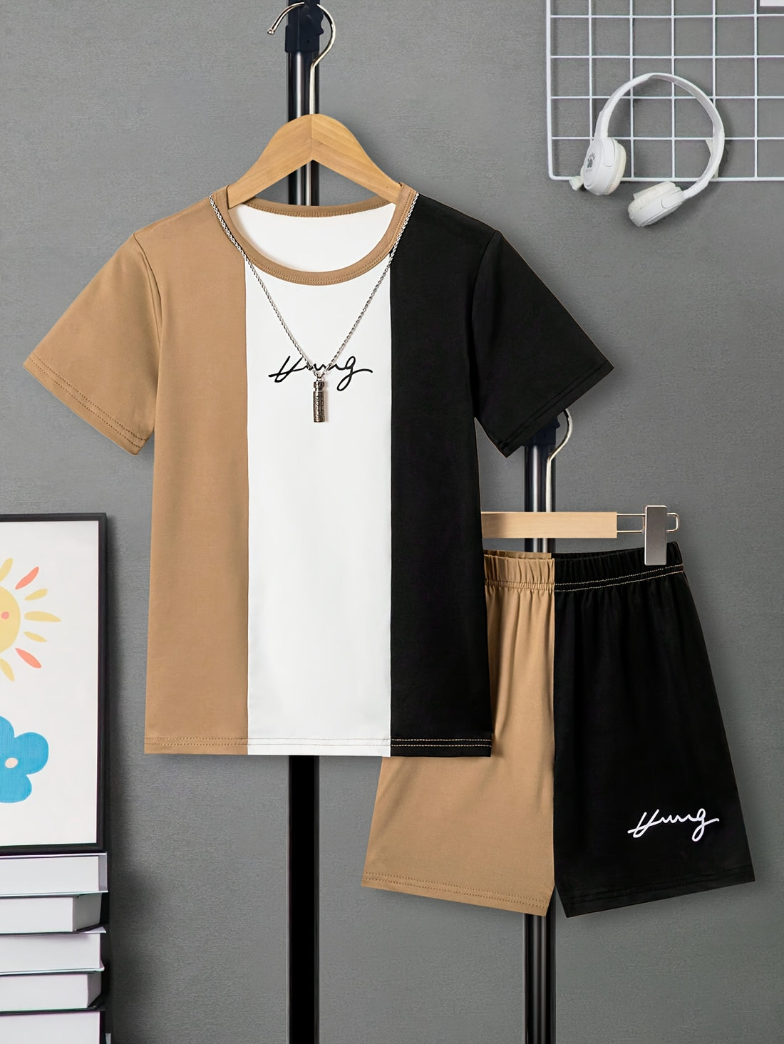 VigoSource Boys 2pcs Summer Fashion Casual Color-block Round Neck T-shi...