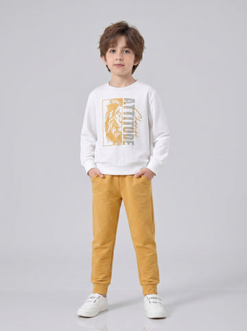VigoSource Boys Spring/autumn Casual Outfit: 2pcs Set - White Crew Neck...