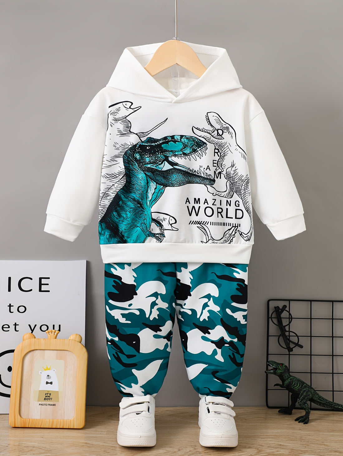 VigoSource Boys Long-sleeved Hooded Sweatshirt with Tyrannosaurus Rex Print +...