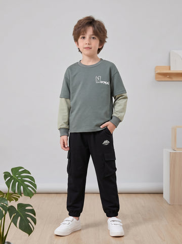 VigoSource Boys Spring/autumn Casual Fashion 2-in-1 Look Round Neck Lon...
