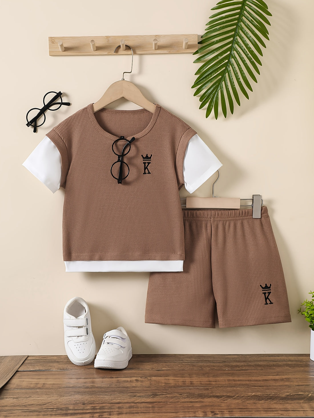 VigoSource Boys Summer New Crown Letter Print Color-blocking Round Neck...