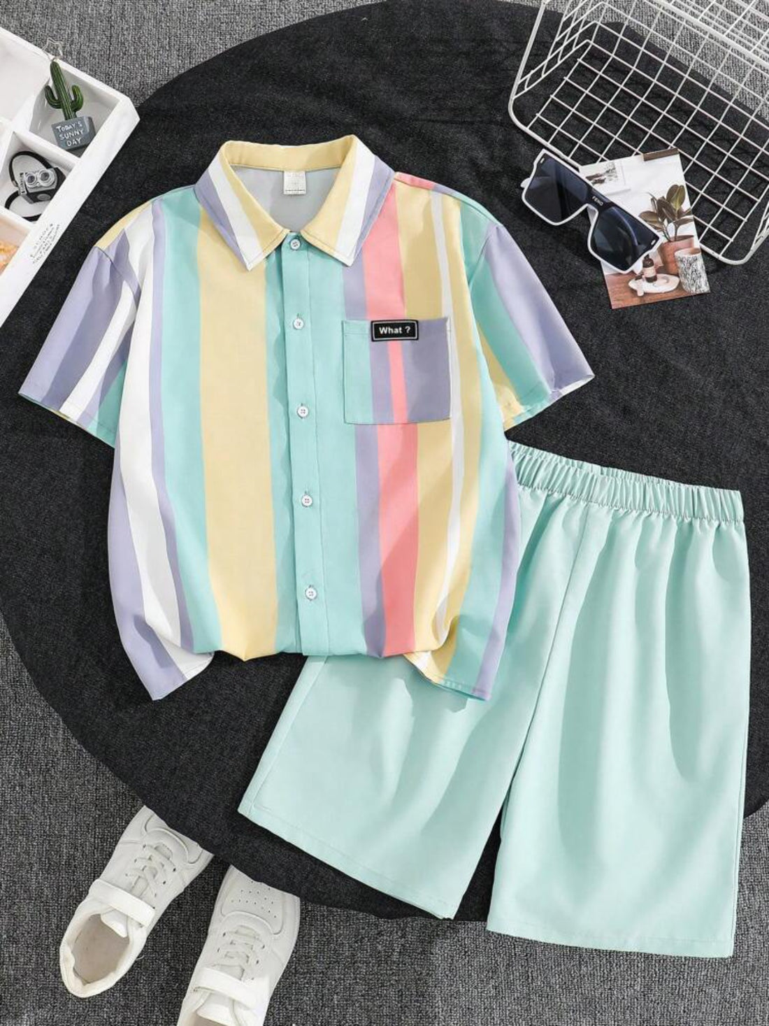VigoSource Boys Colorful Striped Print Polo Shirt with Short