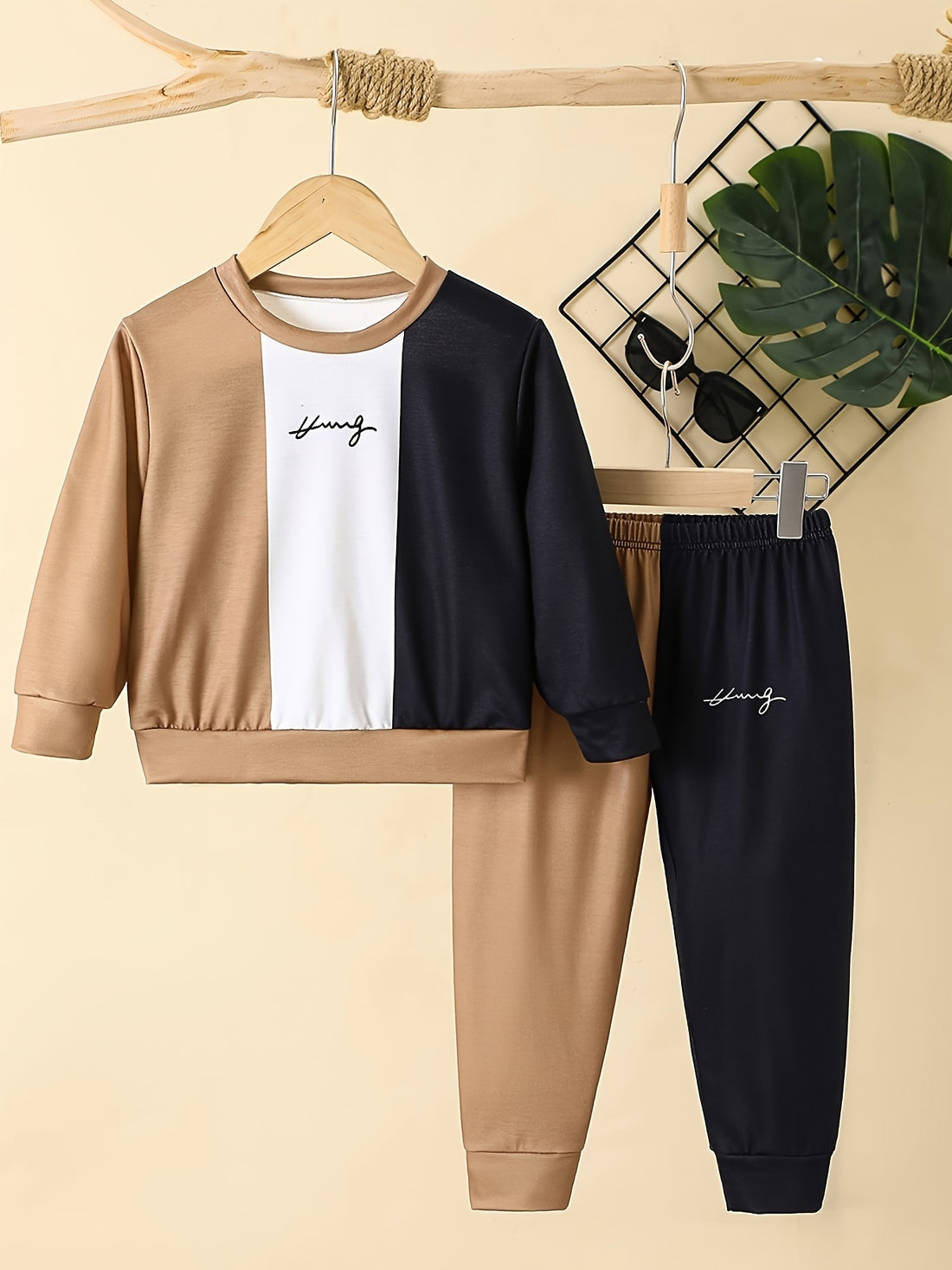 VigoSource Boys This Two-piece Set Includes a Round-neck Sweatshirt with Lett...