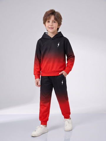 VigoSource Boys 2pcs Black to Red Gradient Hooded Set with Lightning Pr...