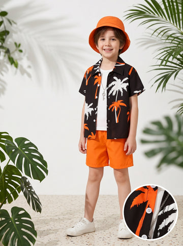 VigoSource Boys 3pcs Spring/summer Floral Shirt + Shorts + Hat Set Beach Holi...