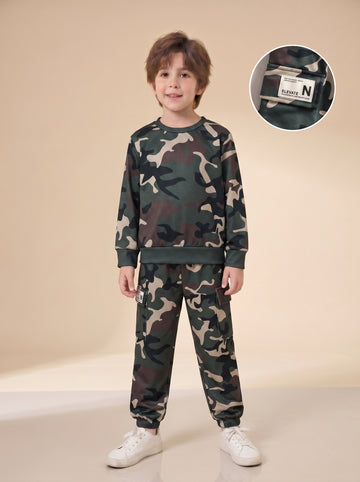 VigoSource Boys Spring and Autumn Outfit: Round-neck Long-sleeve Camouf...