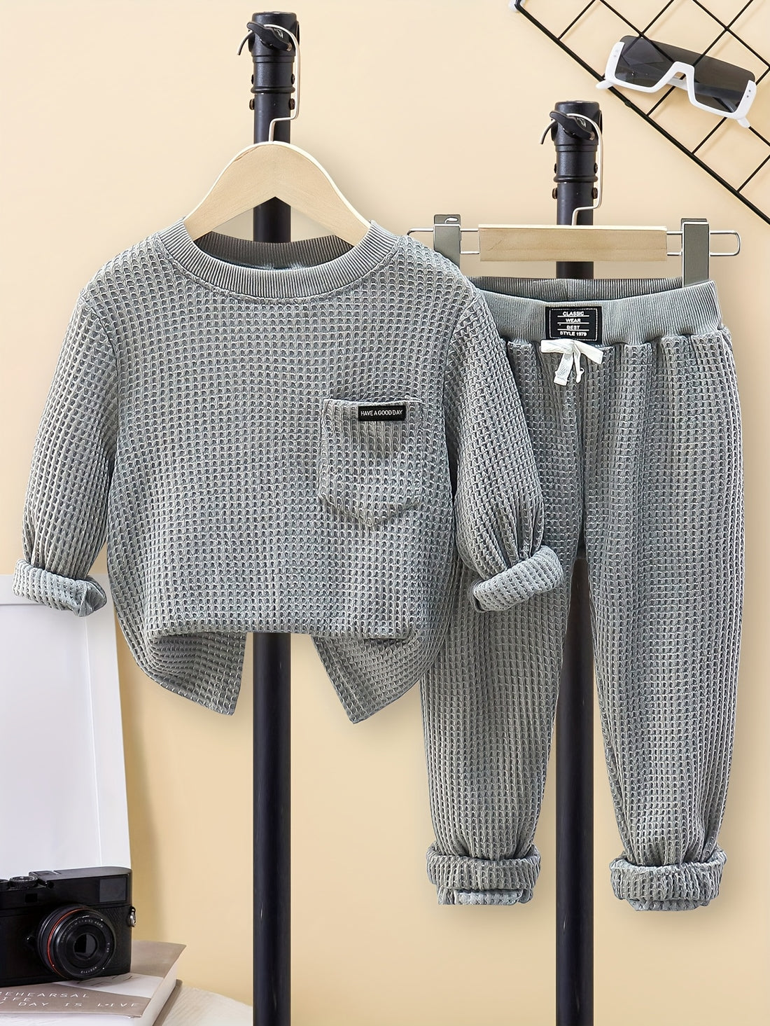 VigoSource Boys Spring and Autumn Set Featuring a Waffle Long-sleeve Pullover...