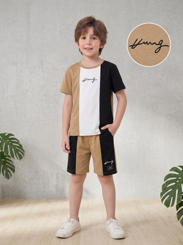 VigoSource Boys 2pcs Summer Fashion Casual Color-block Round Neck T-shi...