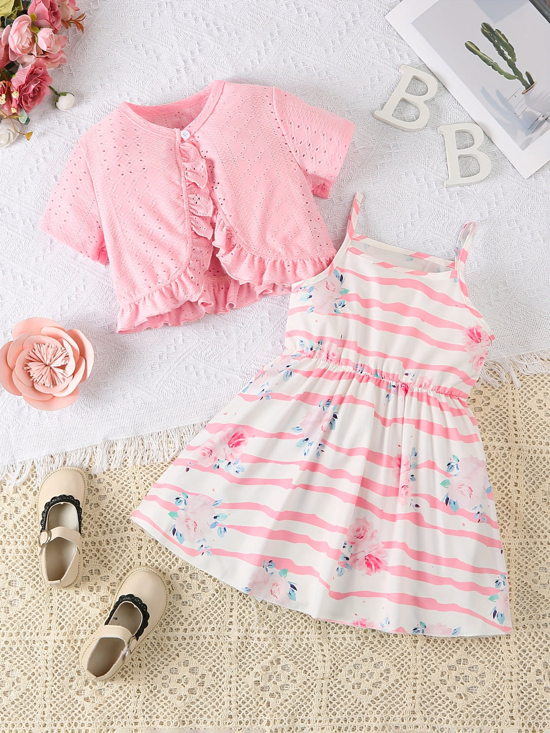 VigoSource Girls 2pcs Spring Summer Young Ruffle Trim Open Front Cardiga...