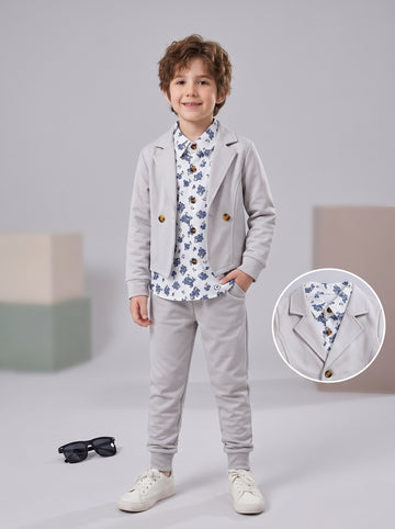 VigoSource Boys Spring and Autumn Lapel Floral Shirt Fake Two-piece Jac...