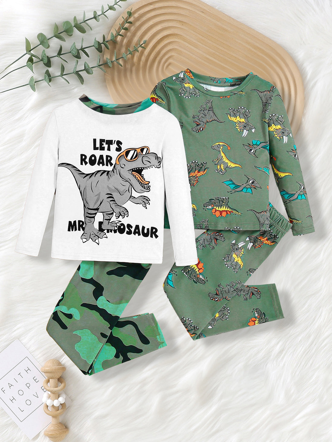 VigoSource Boys Cartoon Dinosaur Print Round Neck Long