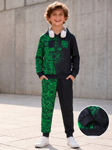 VigoSource Boys Spring Autumn Casual Hooded Long Sleeve Green Plaid Swe...