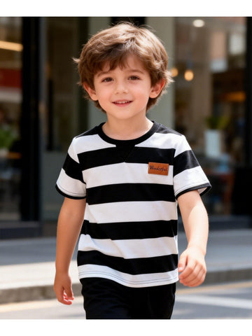 VigoSource Boys Striped Knit Short Sleeve Crew Neck Top - Summer