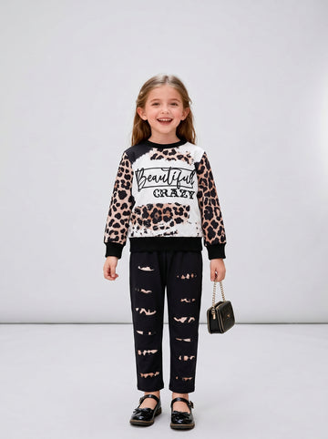 VigoSource Girls 2pcs Set, Spring/autumn Fashion Leopard Print Long-sle...