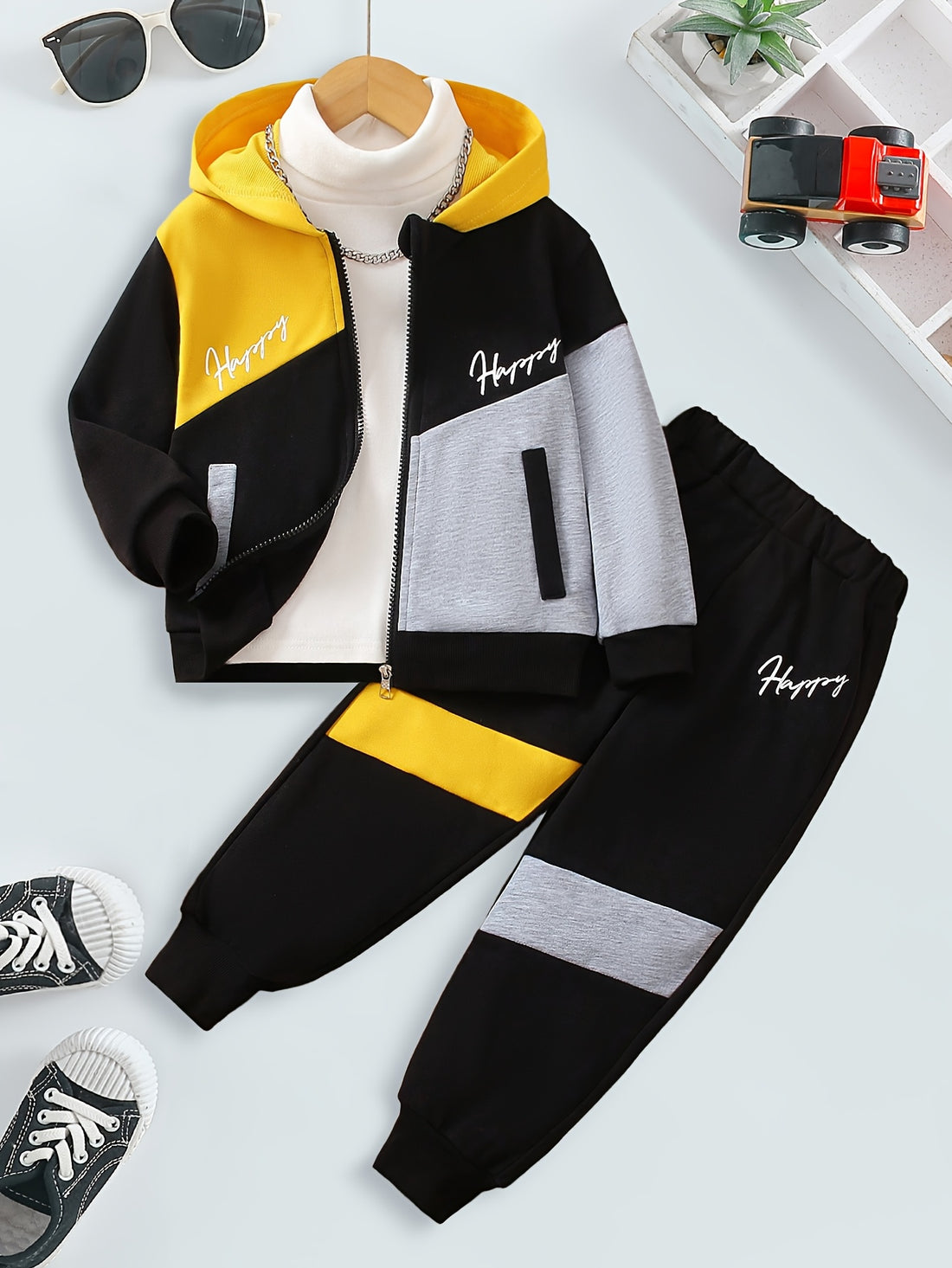 VigoSource Boys ' Spring/fall Color Block Hooded Zip-up Long Sleeve + Pants S...