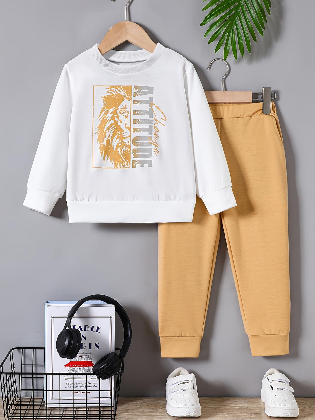 VigoSource Boys Spring/autumn Casual Outfit: 2pcs Set - White Crew Neck...