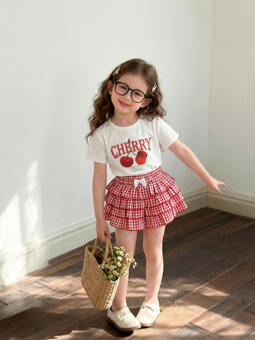 VigoSource Girls Plaid Knit Short Sleeve Plaid Pants - Summer