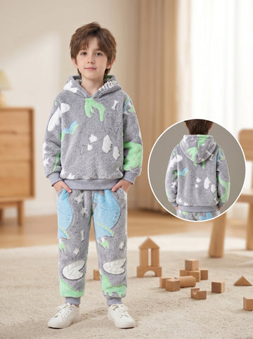 VigoSource Boys 2025 Newboys' Autumn and Winter Loose Dinosaur Print Hoodie P...